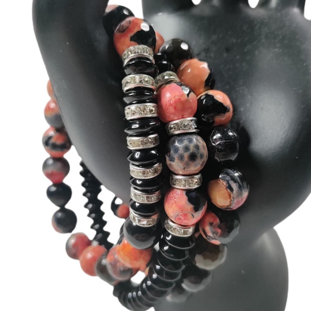 Black & Orange Agate Bracelets